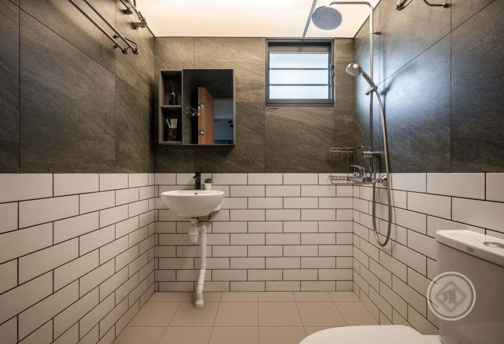 Singapore HDB bathroom with modern tiles and epoxy grout finishing