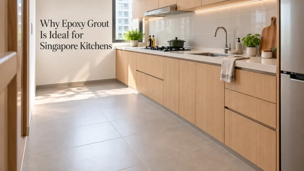 epoxy grout between kitchen floor tiles in Singapore