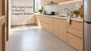 epoxy grout between kitchen floor tiles in Singapore